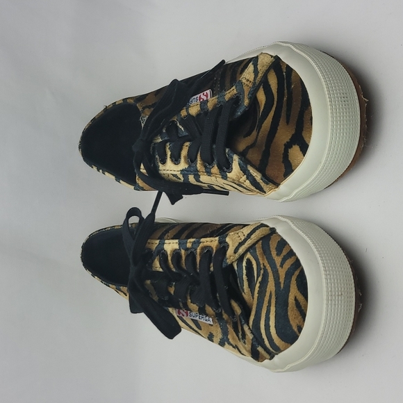 Superga 2750 Fanvelw Velvet Cognac Zebra Animal Print Sneakers Lace Up Size 8 - Picture 3 of 13